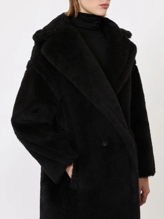 Teddy Bear Icon Coat em alpaca e lã, preto
