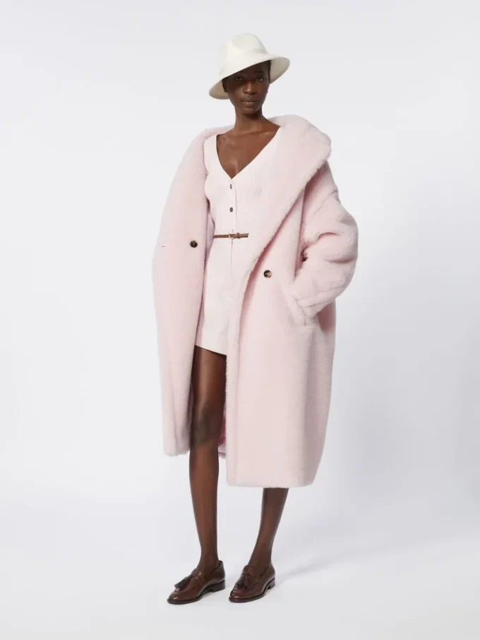 Teddy Bear Icon Coat em alpaca e lã, rosa