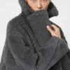 Teddy Bear Icon Coat em lã e alpaca, cinzento médio