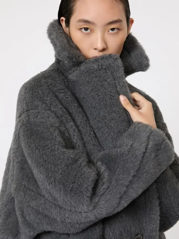 Teddy Bear Icon Coat em lã e alpaca, cinzento médio