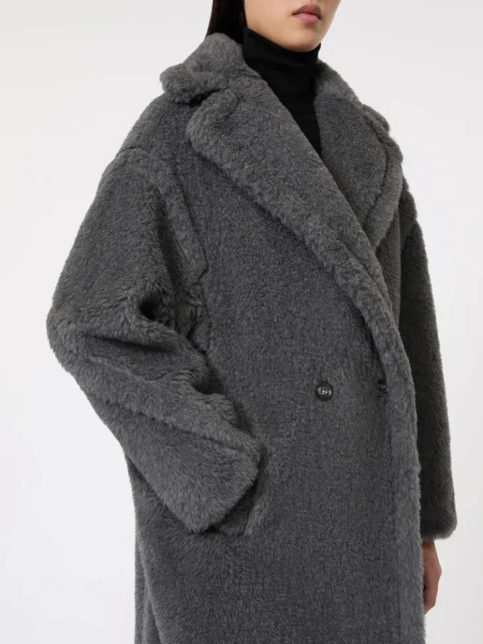 Teddy Bear Icon Coat em lã e alpaca, cinzento médio