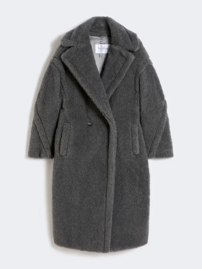 Teddy Bear Icon Coat em lã e alpaca, cinzento médio