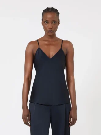 Top camisola em cetim envers, azul-escuro