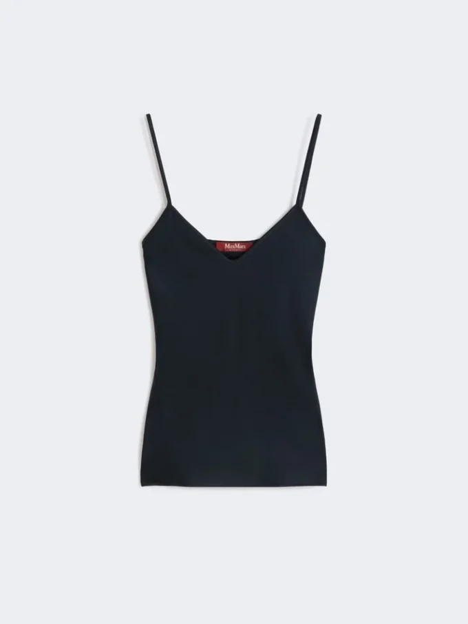 Top camisola em cetim envers, azul-escuro