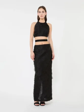Saia midi em jacquard de seda, preta