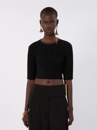 Top curto em viscose elástica, preto
