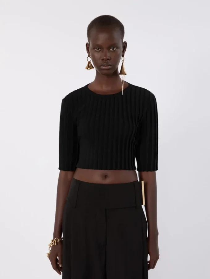 Top curto em viscose elástica, preto Top curto em viscose elástica, preto