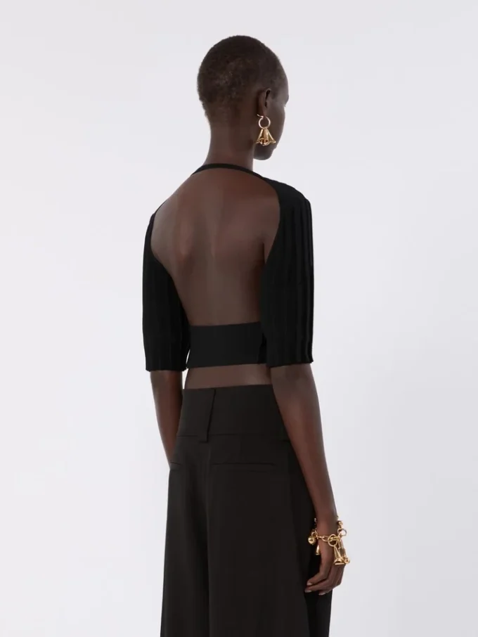 Top curto em viscose elástica, preto Top curto em viscose elástica, preto
