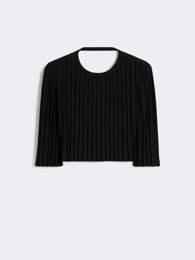 Top curto em viscose elástica, preto Top curto em viscose elástica, preto