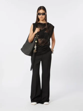 Top de renda bicolor, preto