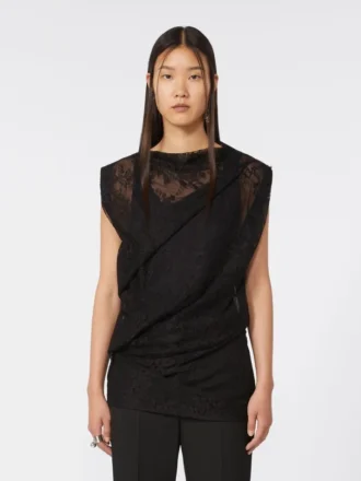 Top de renda bicolor, preto