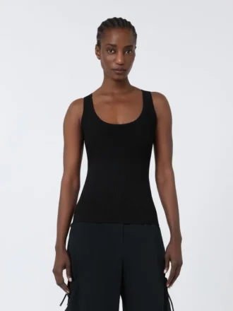 Top em fio de mistura de viscose, preto