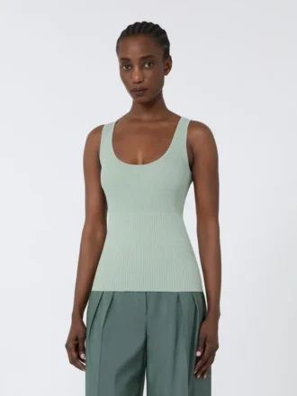 Top em fio de mistura de viscose, verde salva Top em fio de mistura de viscose, verde salva