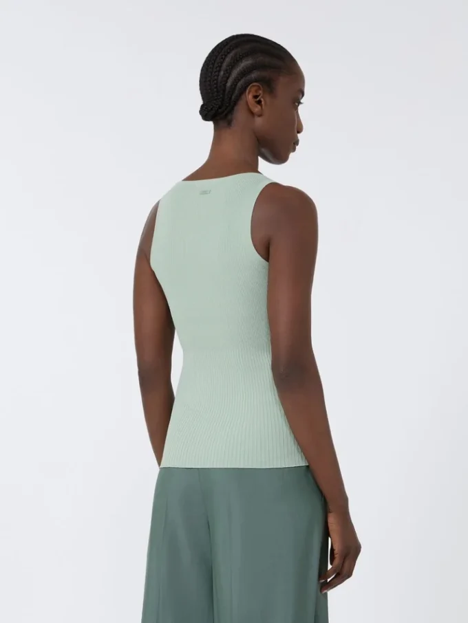 Top em fio de mistura de viscose, verde salva Top em fio de mistura de viscose, verde salva