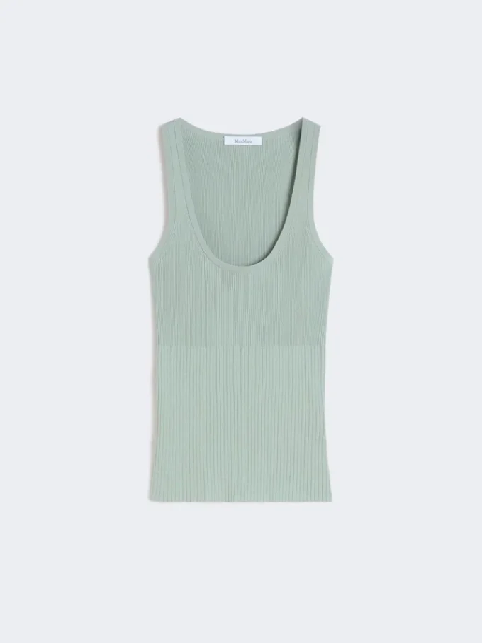 Top em fio de mistura de viscose, verde salva Top em fio de mistura de viscose, verde salva