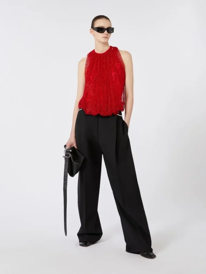Top em malha com cristais, vermelho