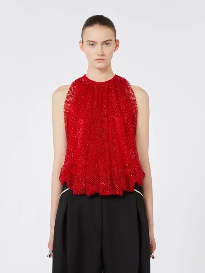 Top em malha com cristais, vermelho