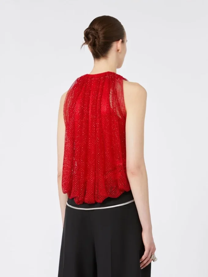 Top em malha com cristais, vermelho