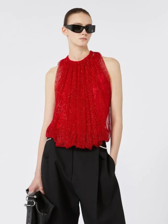 Top em malha com cristais, vermelho