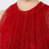 Top em malha com cristais, vermelho