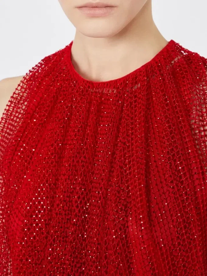 Top em malha com cristais, vermelho