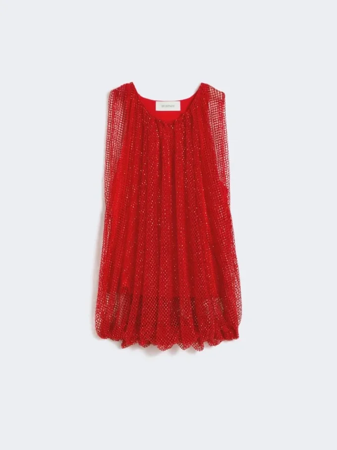 Top em malha com cristais, vermelho