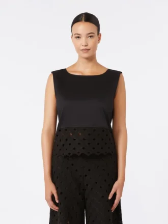 Top em popeline e renda de macramé, preto