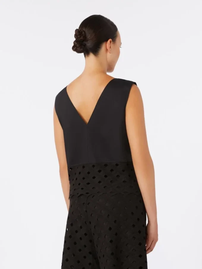 Top em popeline e renda de macramé, preto Top em popeline e renda de macramé, preto