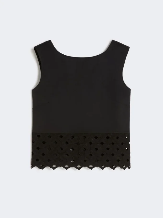 Top em popeline e renda de macramé, preto Top em popeline e renda de macramé, preto