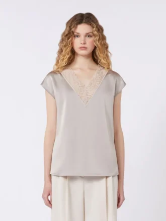 Top feminino em cetim, nude