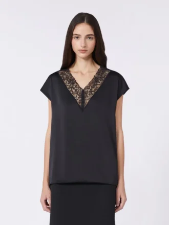 Top feminino em cetim, preto