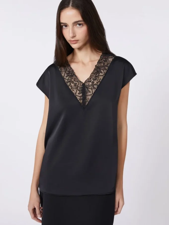 Top feminino em cetim, preto Top feminino em cetim, preto