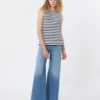 Top sem mangas em jersey interlock, azul-marinho