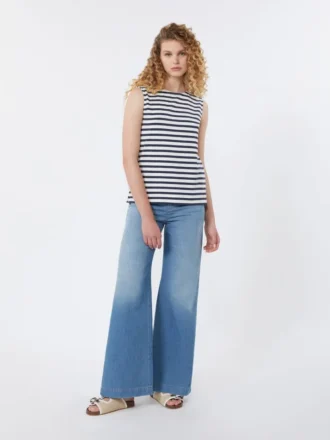 Top sem mangas em jersey interlock, azul-marinho