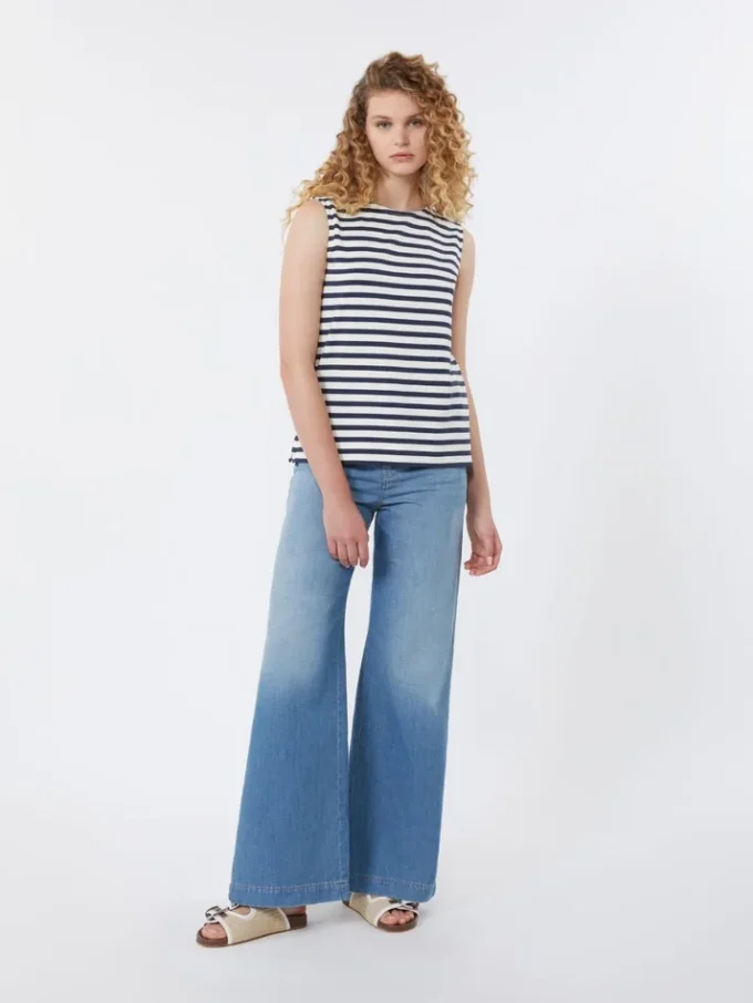 Top sem mangas em jersey interlock, azul-marinho