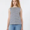 Top sem mangas em jersey interlock, azul-marinho