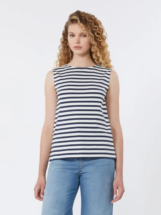 Top sem mangas em jersey interlock, azul-marinho