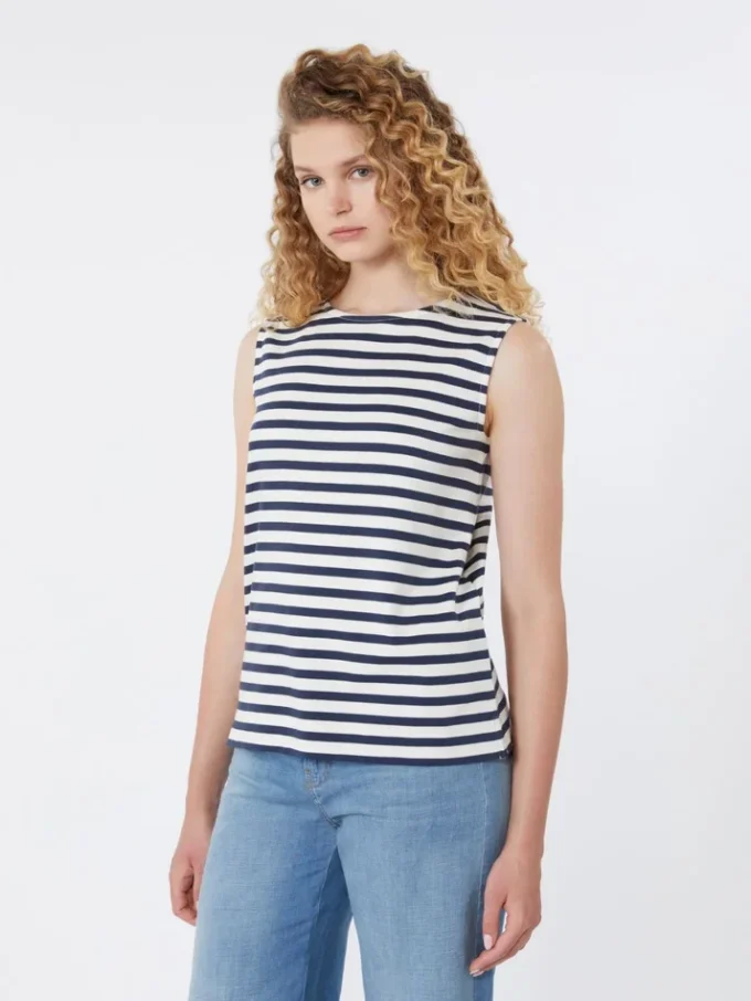 Top sem mangas em jersey interlock, azul-marinho