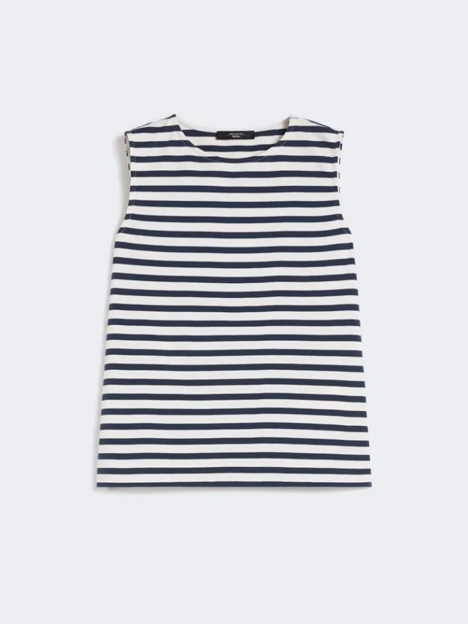 Top sem mangas em jersey interlock, azul-marinho