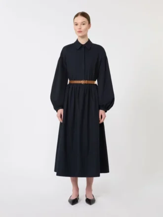 Vestido camisa de algodão, azul-marinho