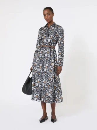 Vestido camisa de seda estampado, azul ultramar
