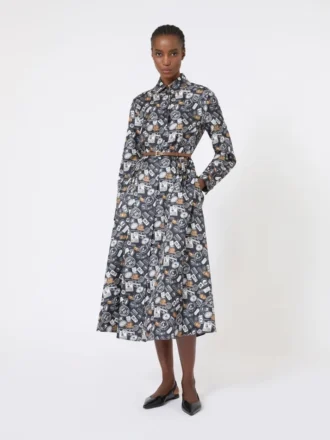 Vestido camisa de seda estampado, azul ultramar