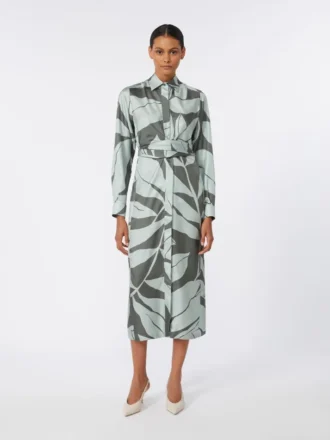 Vestido camisa de seda estampado, verde
