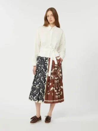 Vestido camisa em algodão estampado e sarja, branco