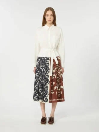 Vestido camisa em algodão estampado e sarja, branco
