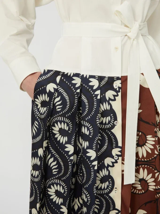 Vestido camisa em algodão estampado e sarja, branco Vestido camisa em algodão estampado e sarja, branco