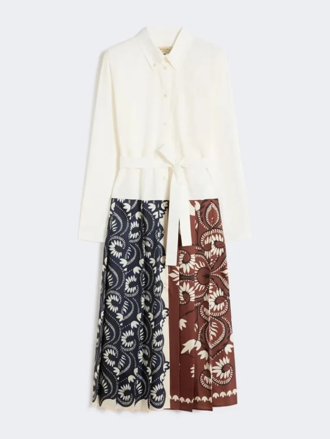 Vestido camisa em algodão estampado e sarja, branco Vestido camisa em algodão estampado e sarja, branco