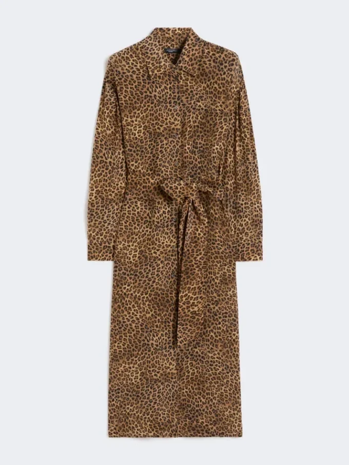 Vestido camisa em crepe de seda estampado, cor camelo Vestido camisa em crepe de seda estampado, cor camelo