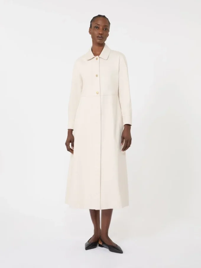 Vestido camisa em ganga de algodão, cor areia Vestido camisa em ganga de algodão, cor areia
