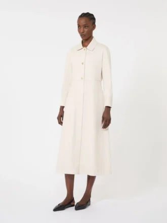 Vestido camisa em ganga de algodão, cor areia